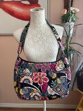 Vera Bradley Quilted Floral Shoulder Bag in Black with Multicolor Flowers